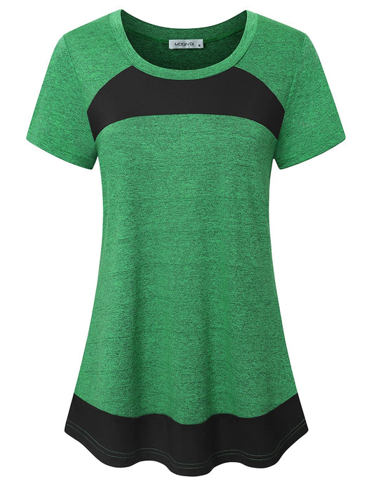 MOQIVGI Summer Shirts for Women Casual Exercise Fitness Apparel Athletic Wear Loose Comfy Moisture Wicking Womens Short Sleeve Tops and Blouses Green Large