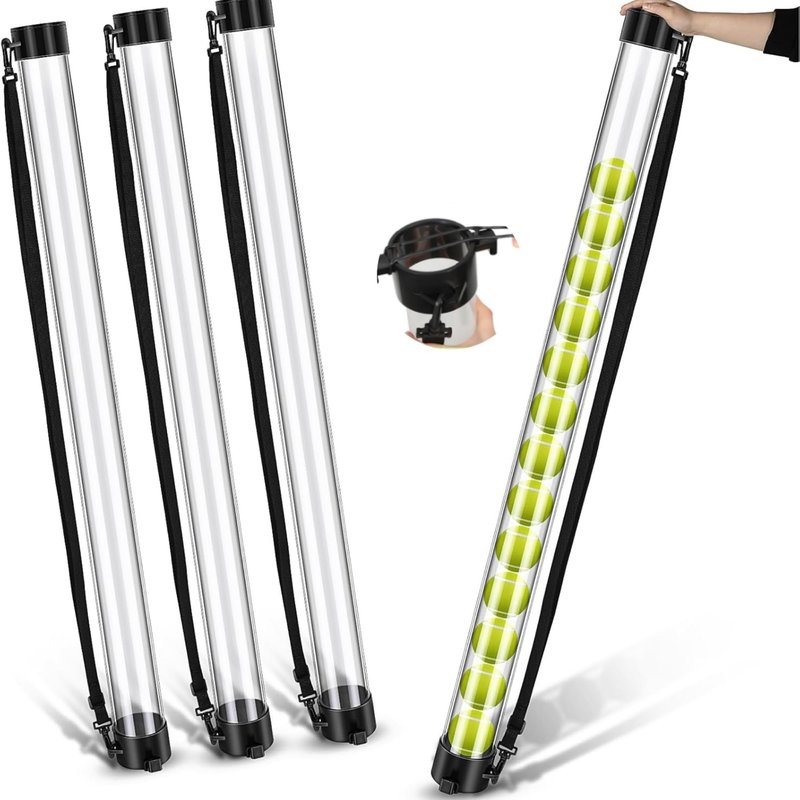 Jerify 3 Pcs Tennis Ball Tube Pickup Picker Holds 18 Balls with Shoulder Strap for Tennis Balls Pickup Collector, Carrier, Dispenser(Clear)