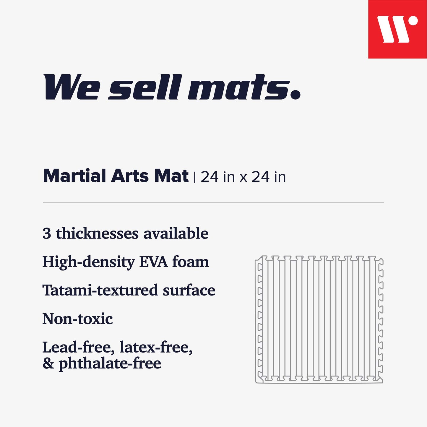 We Sell Mats 1 Inch Thick Martial Arts EVA Foam Exercise Mat, Tatami Pattern, Interlocking Floor Tiles for Home Gym, MMA, Anti-Fatigue Mats, 24 in x 24 in