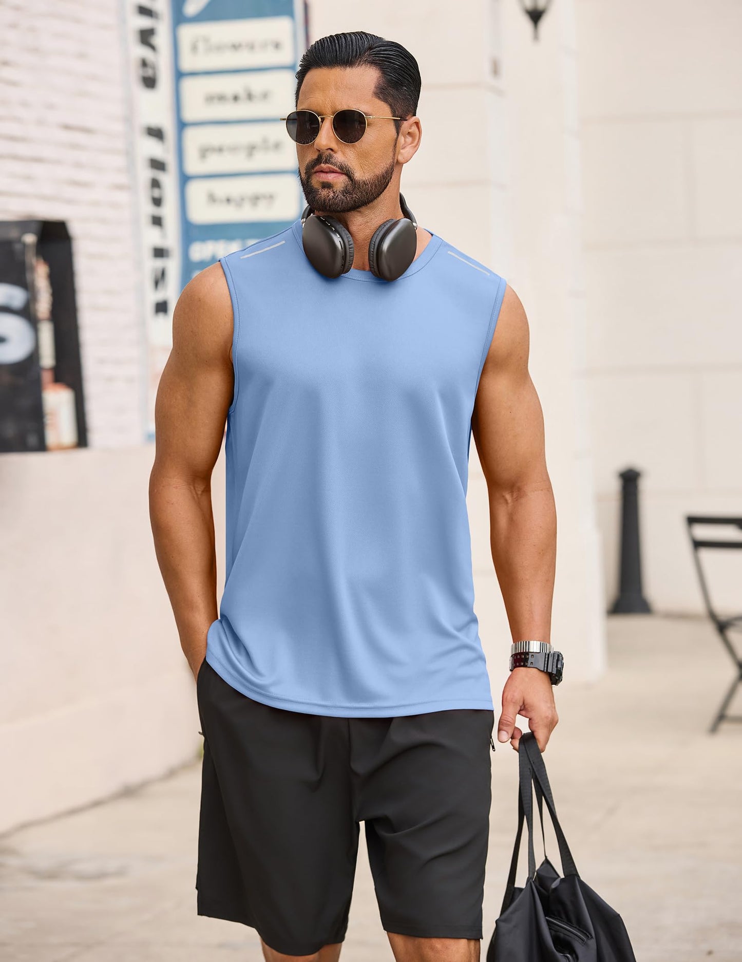 COOFANDY Men's Tank Shirts Lightweight Muscle Tank Top Sleeveless Boxing Shirts Fpr Men Summer Casual Tanks Light Blue