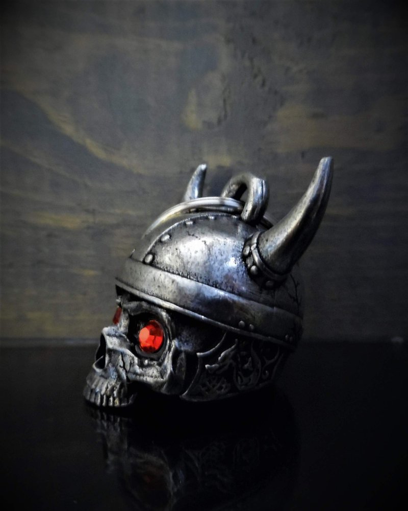Bravo Bells Viking Helmet Skull Diamond Bell – Pewter Motorcycle Bell with Split Ring, Gift Pouch & Legend Card – Ride Protection Token