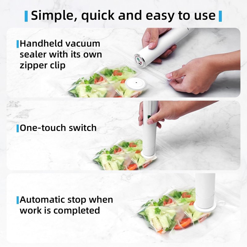 Vixino Vacuum Sealer - Handheld Food Vacuum Sealer with 10 Reusable Bags | Compact & Easy to Use