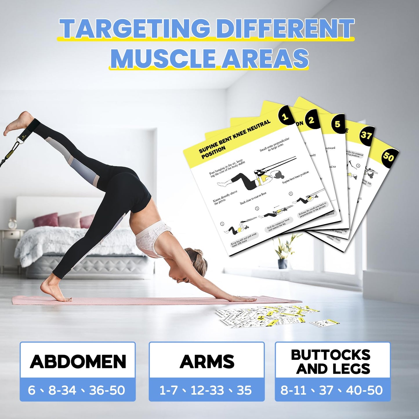 WOOTMIN Pilates Workout Cards - Your Ultimate Guide to Pilates Resistance Band Training at Home. Fitness Card Pack for Beginners, Includes Comprehensive Workout Routines.