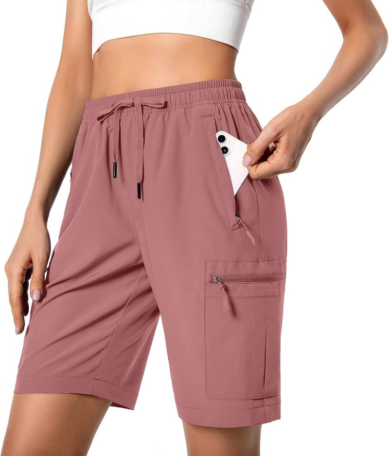 Women's Lightweight Hiking Cargo Shorts - Quick Dry Athletic Shorts with Zipper Pockets | Water Resistant for Camping & Travel