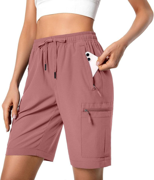 Women's Lightweight Hiking Cargo Shorts - Quick Dry Athletic Shorts with Zipper Pockets | Water Resistant for Camping & Travel
