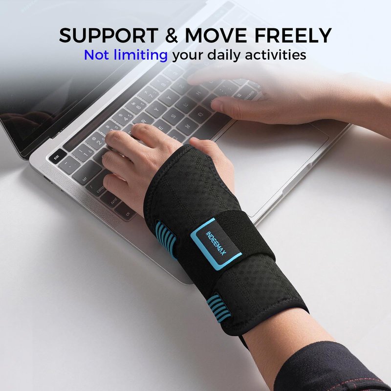 Carpal Tunnel Wrist Support Brace Night & Day-Right Hand for Work, Pain Relief, Wrist Splint for Tendonitis, Sprain, Strain, Rigid Hand Brace for Arthritis for Women & Men (Blue, S/M, Right Hand)