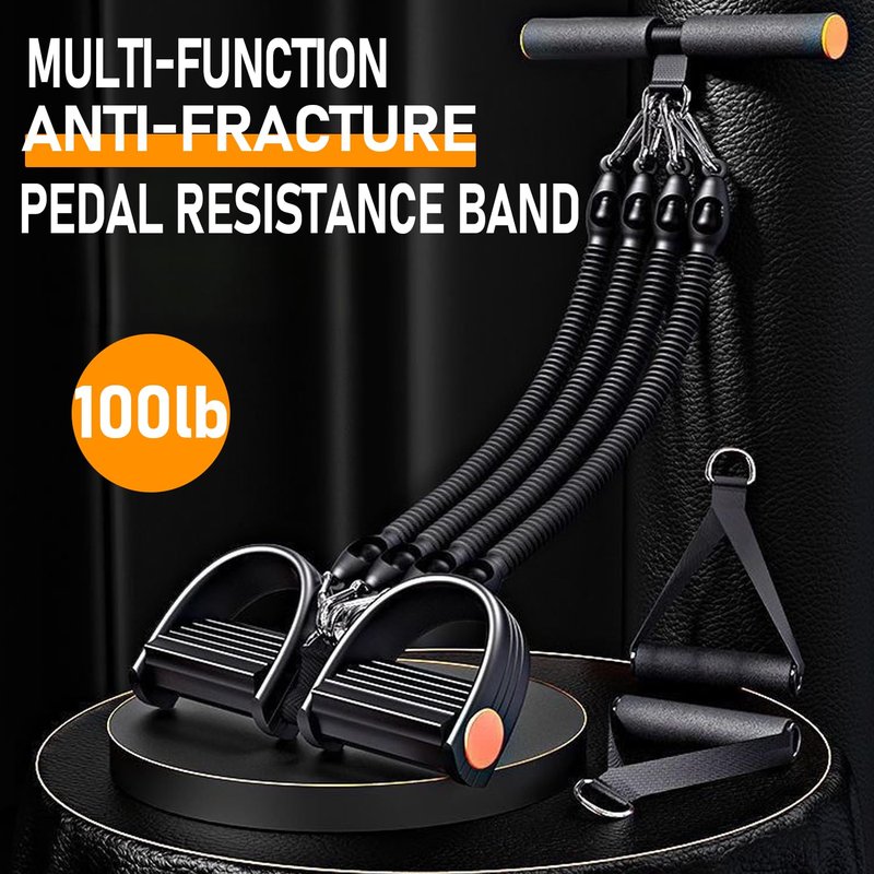 Upgrade Foot Pedal Resistance Band, 100lbs Adjustable 4 Tube Pedal Ankle Puller Resistance Band with Handle, Multifunction Home Gym Equipment, Stirrup Puller for Men Women for Full Body Exercise