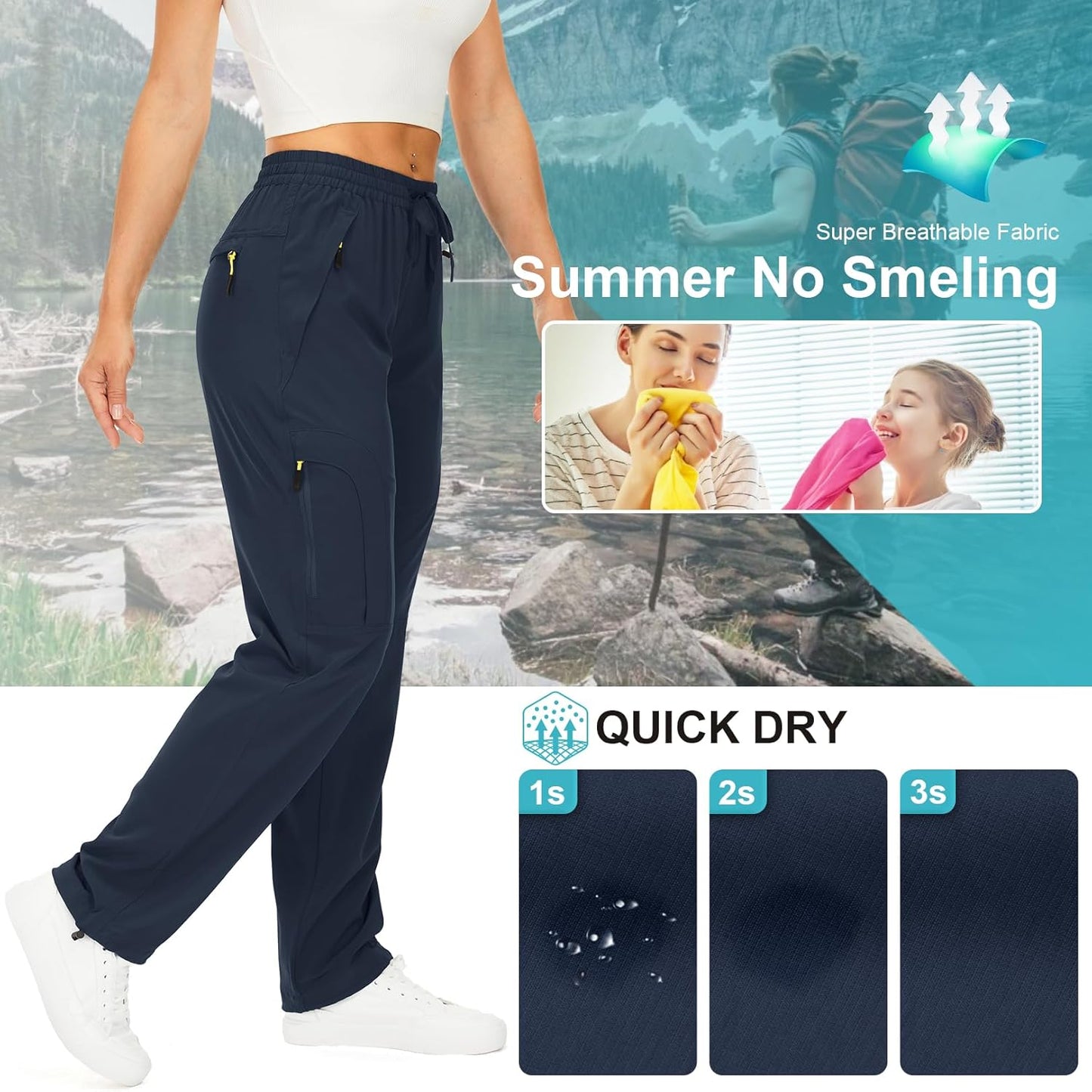 Women's Quick-Dry Hiking Pants | UPF 50 Lightweight Cargo with Zipper Pockets for Travel & Golf