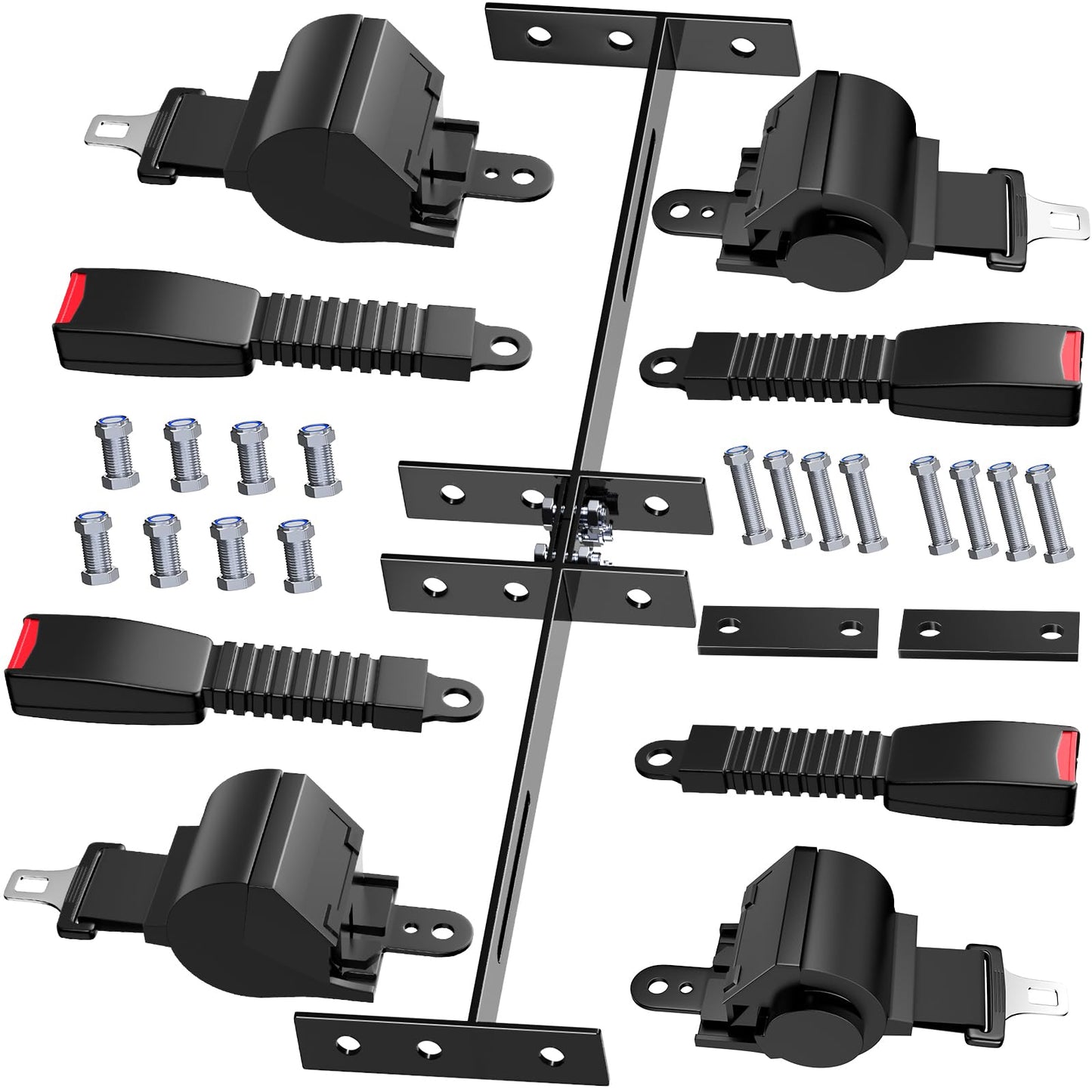 MUMPPRCE 4 Pack Universal Golf Cart Seat Belts, Fits 4-Seats EZGO, Club Car Yamaha Golf Cart, Retractable 2+2/4 Passengers Seat Belts Kit, Front Rear Seat Belts with Bracket