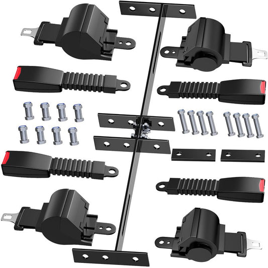 MUMPPRCE 4 Pack Universal Golf Cart Seat Belts, Fits 4-Seats EZGO, Club Car Yamaha Golf Cart, Retractable 2+2/4 Passengers Seat Belts Kit, Front Rear Seat Belts with Bracket