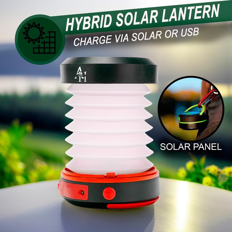 Asaeh Solar Camping Lantern - LED Lanterns for Power Outages, Camping Lights, Emergency Flashlight - Collapsible Lamp, Rechargeable W/ Solar or Plug