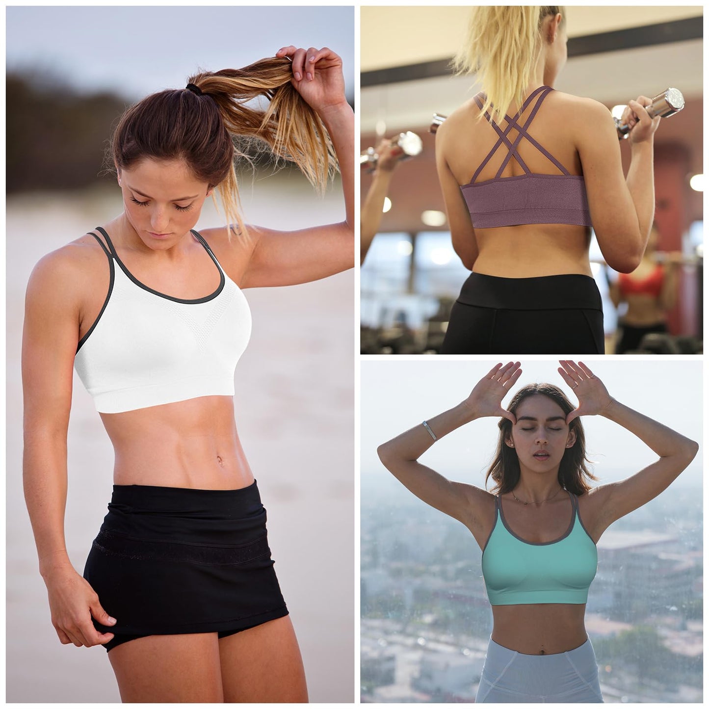 VEQKING Strappy Women Sports Bra Cross Back Yoga Sport Bras Removable Padded Workout Bras for Running Training Gym Fitness Exercise