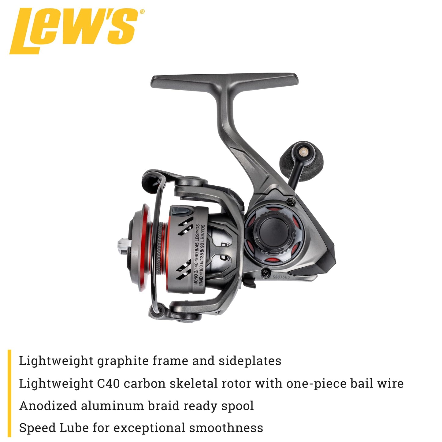 Lew’s Speed Spin CRX Spinning Fishing Reel, Size 75 Reel, 8+1 Bearings, 5.2:1 Gear Ratio, Graphite Frame and Sideplate, Solid Brass Speed Gears