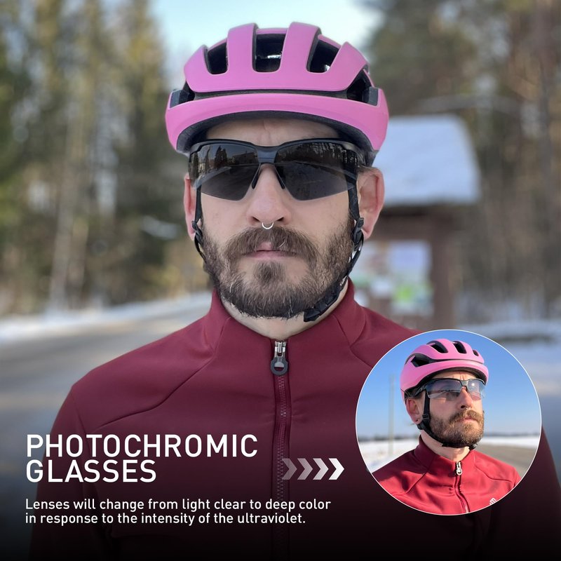 SCVCN Photochromic Sunglasses Sports Cycling Glasses for Men Women Youth Clear Cycling Glasses UV400 Protection Baseball Driving MTB Running Softball 01+06