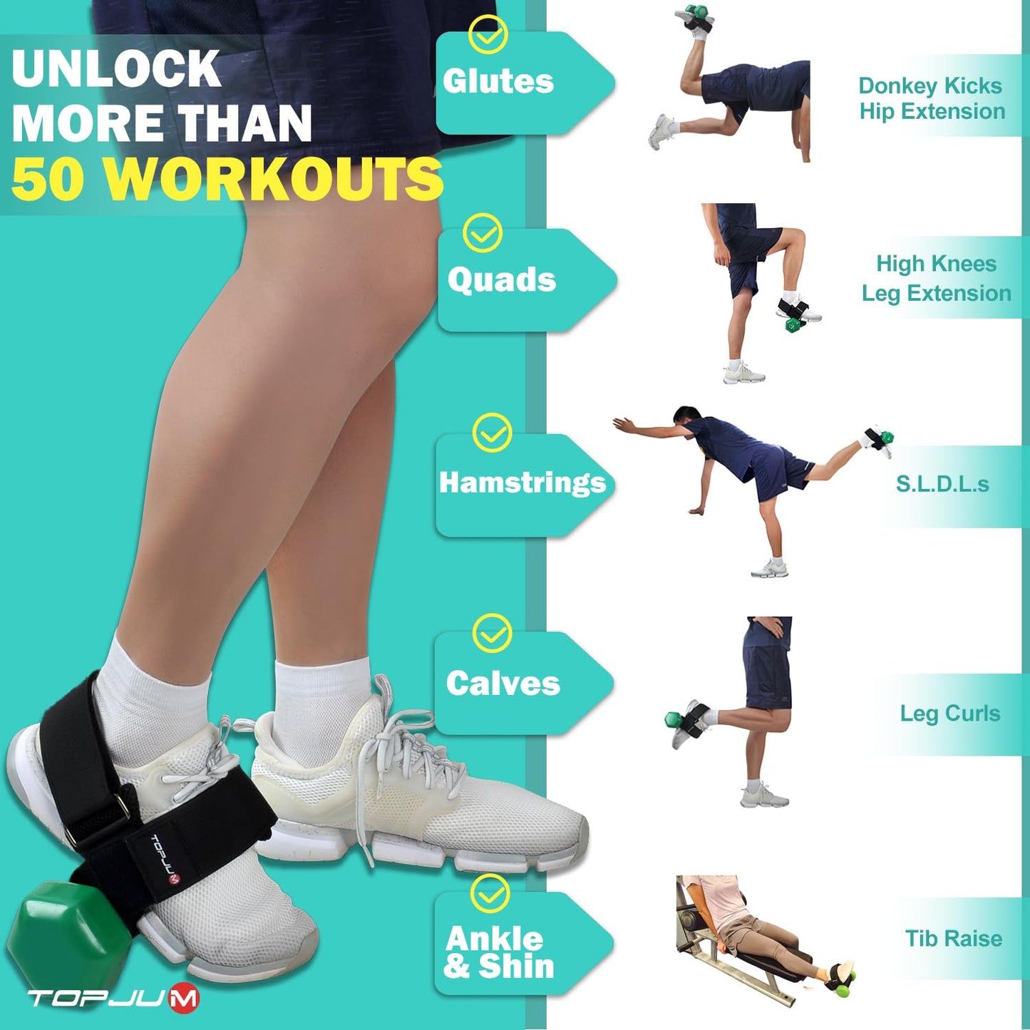 Original Dumbbell Foot Attachment, Tibialis Trainer, Adjustable Ankle Weights, Ankle Straps for Weight Lifting, Leg Workouts at Home for Hip, Shin Splint, Hamstring Curls, Leg extensions, Kettlebell Converstion Tool