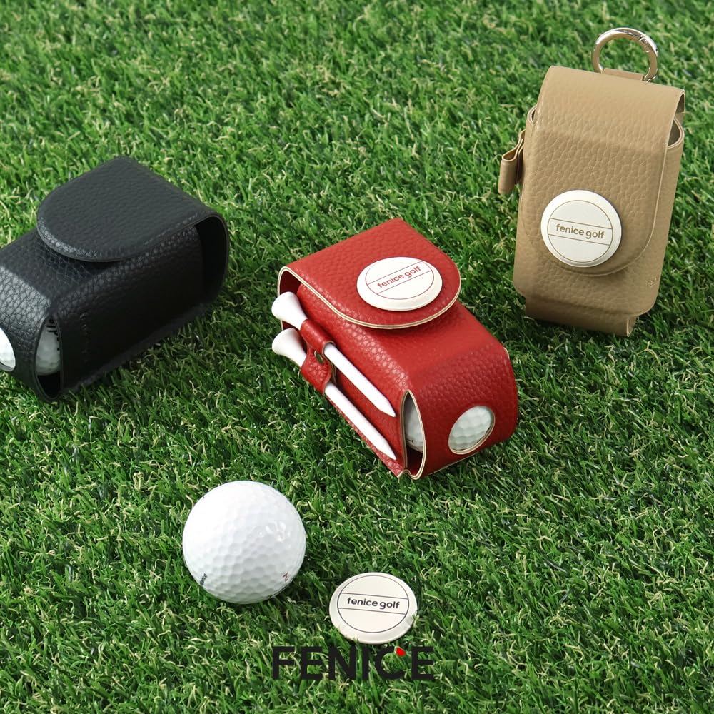 Fenice Waterproof Eco PU Leather Golf Ball Case Bag Tee Holder with Ball Marker (SAND)