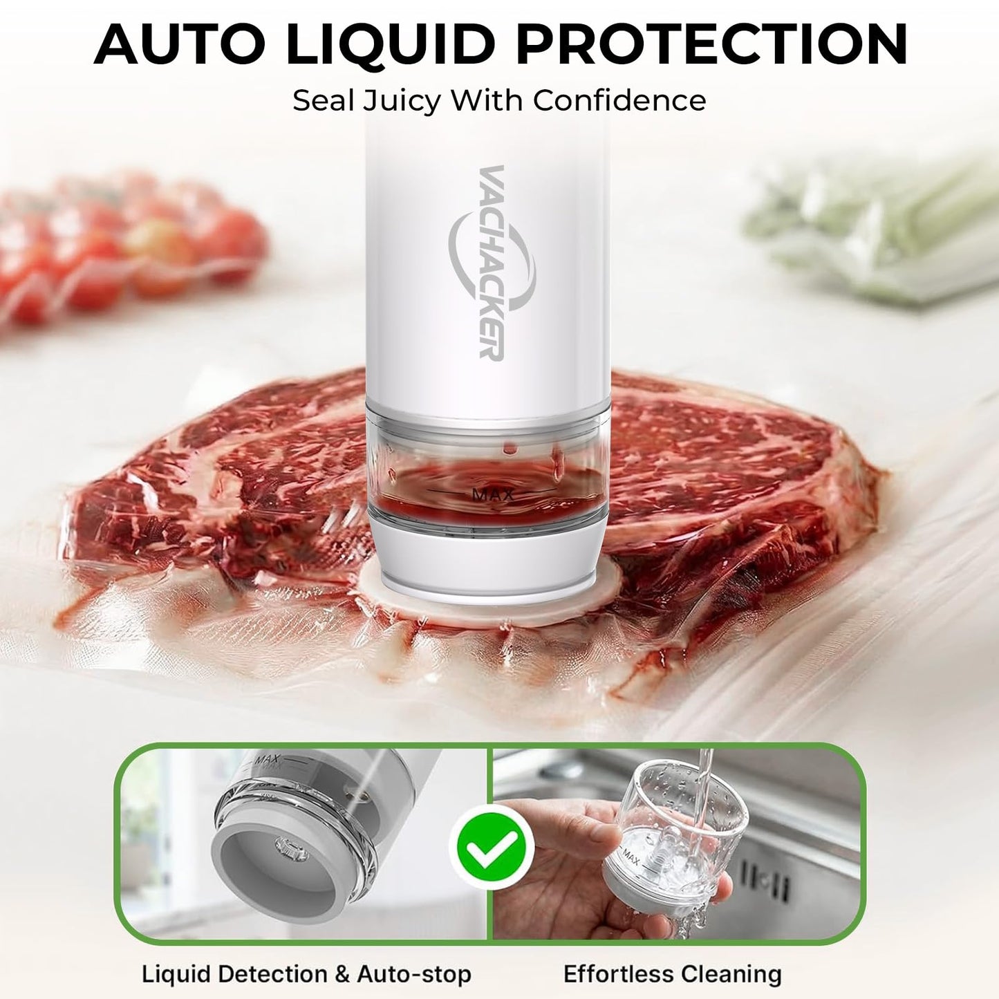 Vachacker Compact Handheld Vacuum Sealer with 30 Reusable Bags Food Sealer