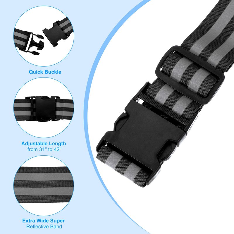 PATIKIL Adjustable Reflective Running Belt 1.9 Inch, 2 Pcs Glow Pt Belt Sash for Cycling Walking Motorcycle Gear, Black