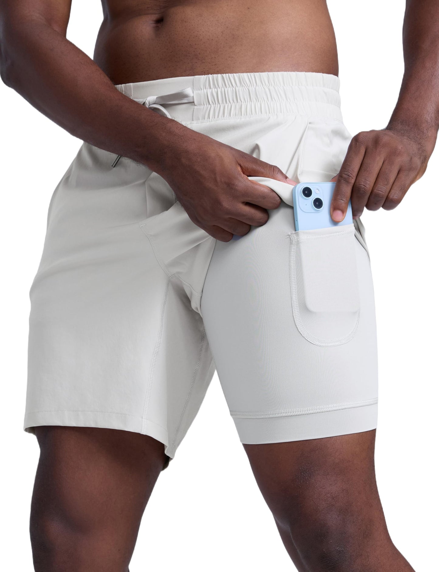 CRZ YOGA Mens 2 in 1 Running Shorts 7" - Lined Workout Quick Dry Lightweight for Sports Athletic with Pockets Platinum Grey Large