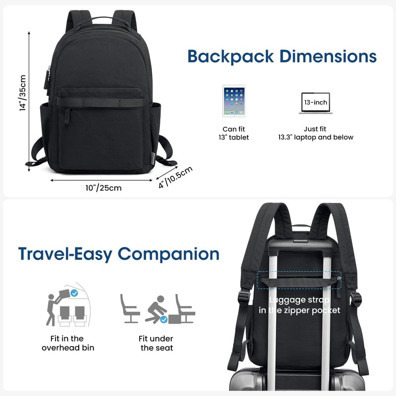 G4Free Small Nylon Backpack for Women Men, Lightweight Bookbag Backpack Daypack for Travel Work School Hiking, Black