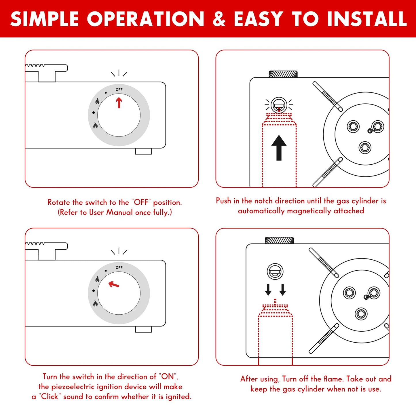 McKay Camping Stove with Carry Case | Extra High Output, Single Burner Butane Stove Hiking & Camping Accessories, Emergency Preparedness Portable Outdoor Camp Stove, Propane Burner 11942 BTUs| White