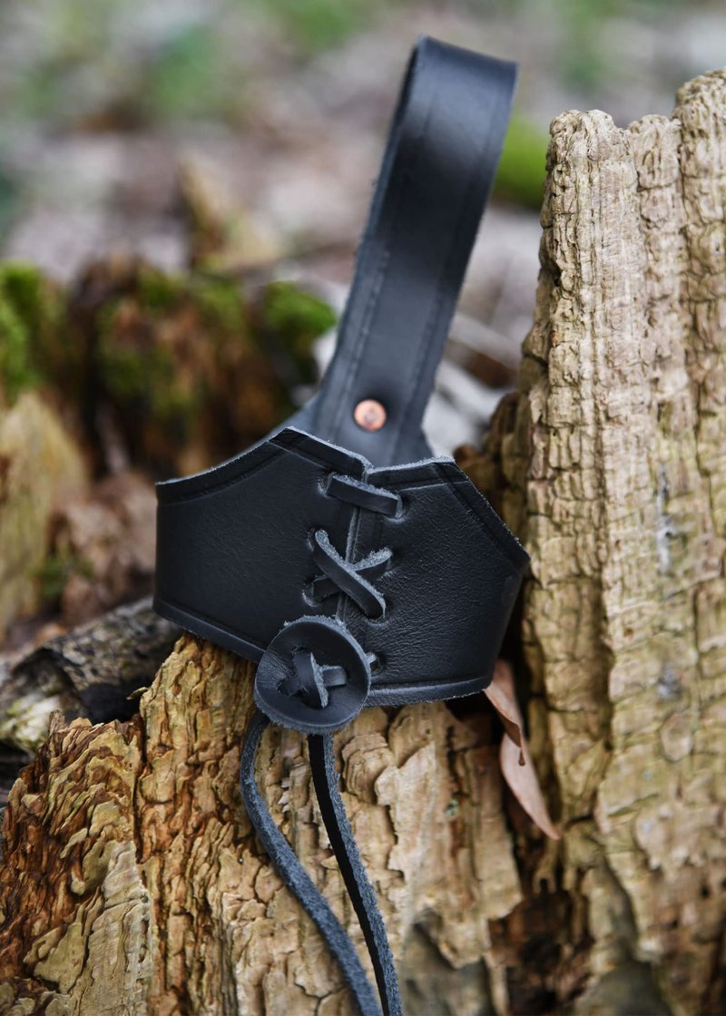 Battle-Merchant Leather Horn Holder Cowhide Belt Holster with Lacing Viking LARP Reenactment Black, Large – fits horns approx. 14–20 fl oz