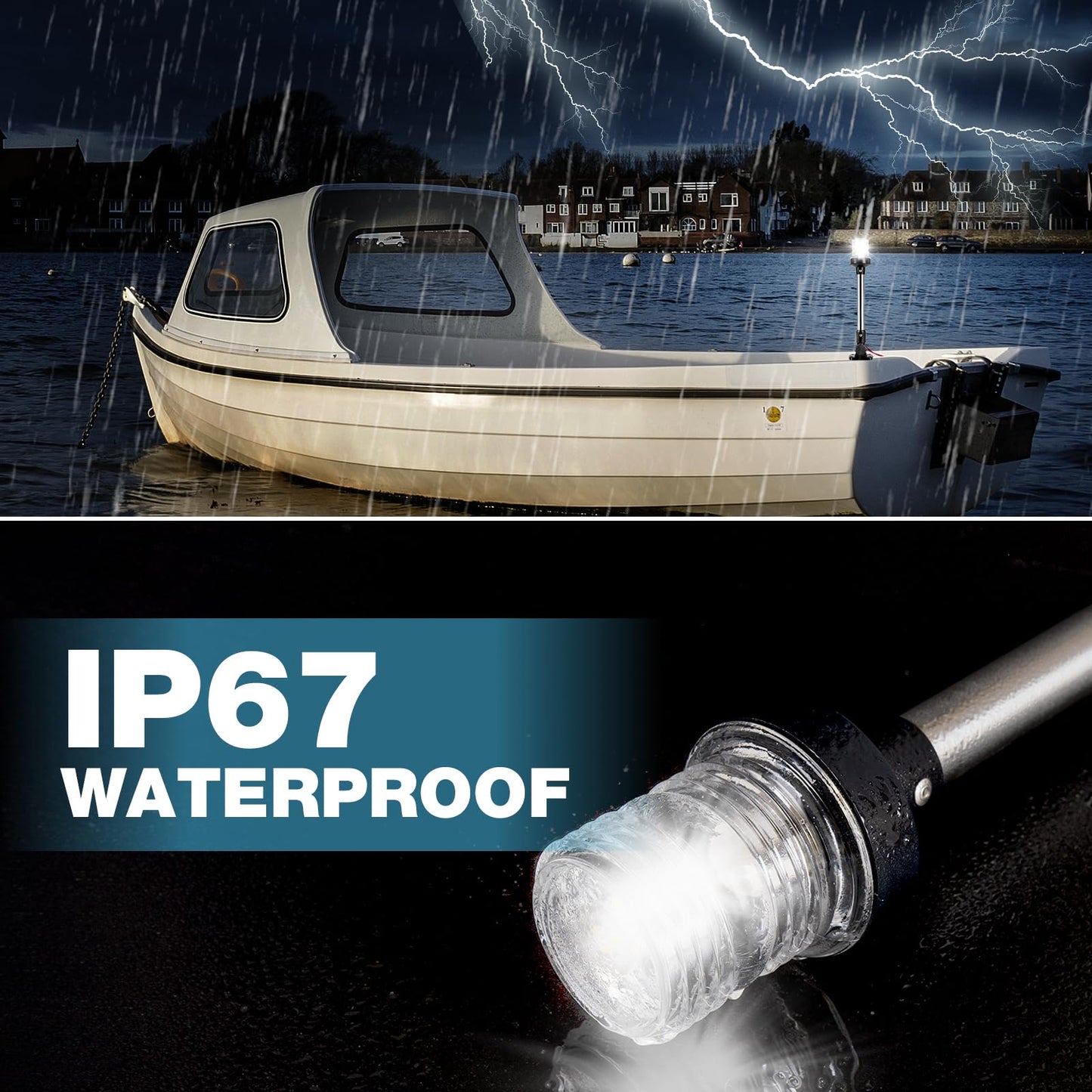 SETYPARY 12 Inches Anchor Light Boat Stern Light Waterproof IP67, White Fold Down Marine Navigation Lights for Boats LED for Pontoon, Jon Boat and Bass Boats (12-24V)