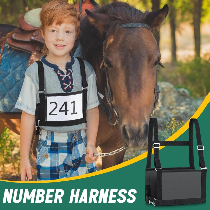 Exhibitor Number Harness - Black Leather Show Number Holder for Eventing | 9.84 x 6.1 Inches