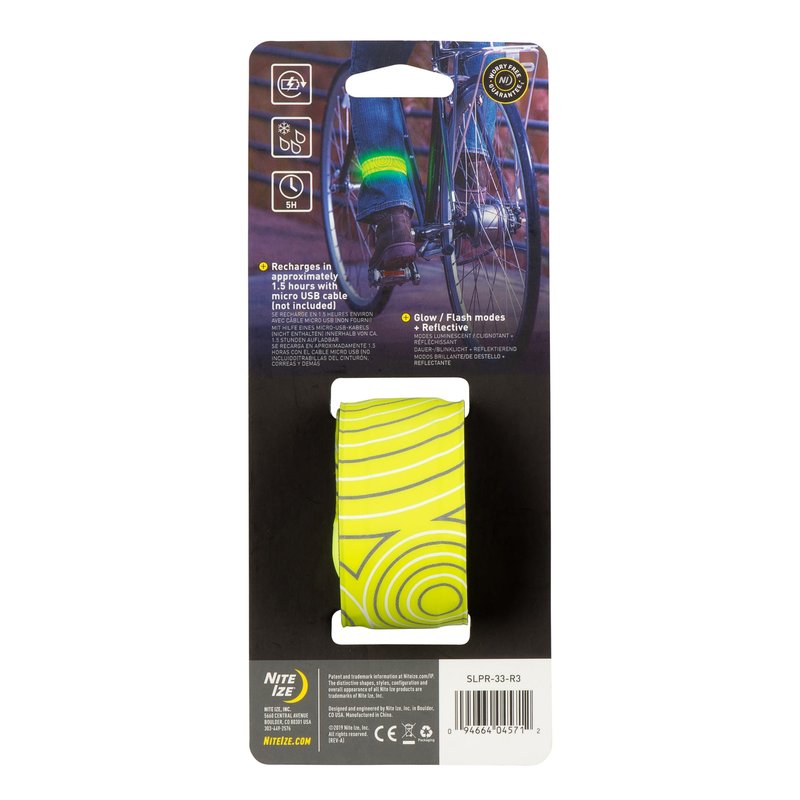 Nite Ize SlapLit Rechargeable LED Slap Wrap - Light-Up Slap Band for Wrists or Ankles - Wristband for Nighttime Visibility - Running, Biking, Hiking & More - Neon Yellow with Green LED