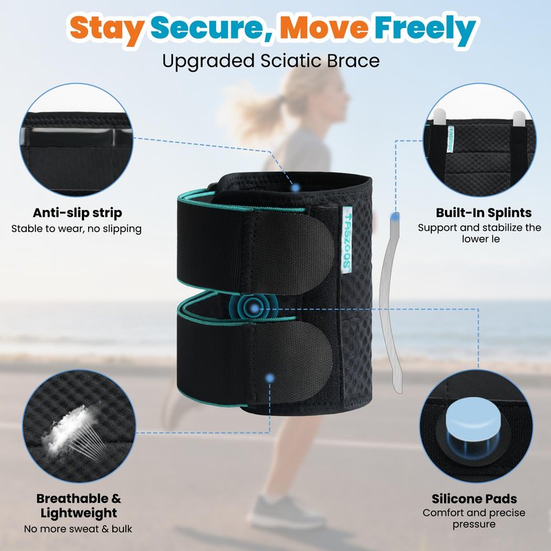 TASZOOS Sciatica Pain Relief Devices - Unisex Sciatic Nerve Brace with Dual Adjustable Pressure Pads Targeted Compression for Lower Back - Sciatic Calf Support for Standing, Walking, Resting, Working