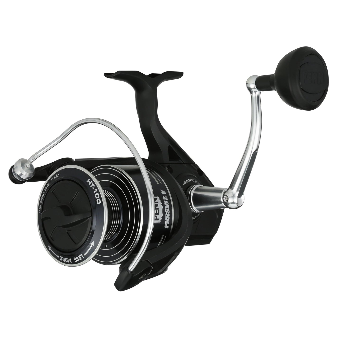 Penn Pursuit V Spinning Fishing Reel, Size 5000, Corrosion-Resistant Graphite Body, Lightweight Aluminum Superline Spool, HT-100 Drag System