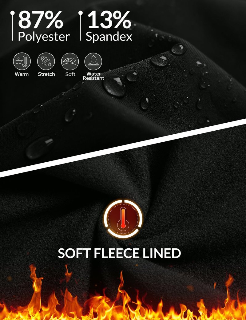 baleaf Men's Fleece Lined Running Pants with Zipper Pockets Winter Thermal Track Pants Cold Weather Warm Athletic Workout Hiking Gear Black L