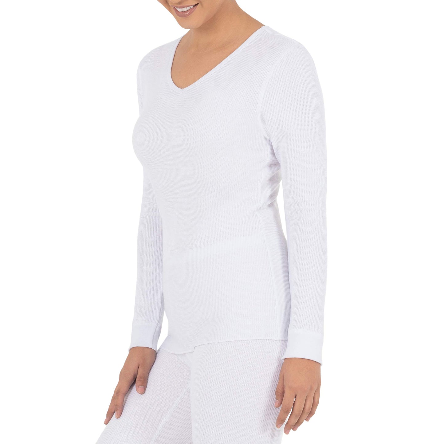 Fruit of the Loom Women's Micro Waffle Thermal V-Neck, White, X-Large