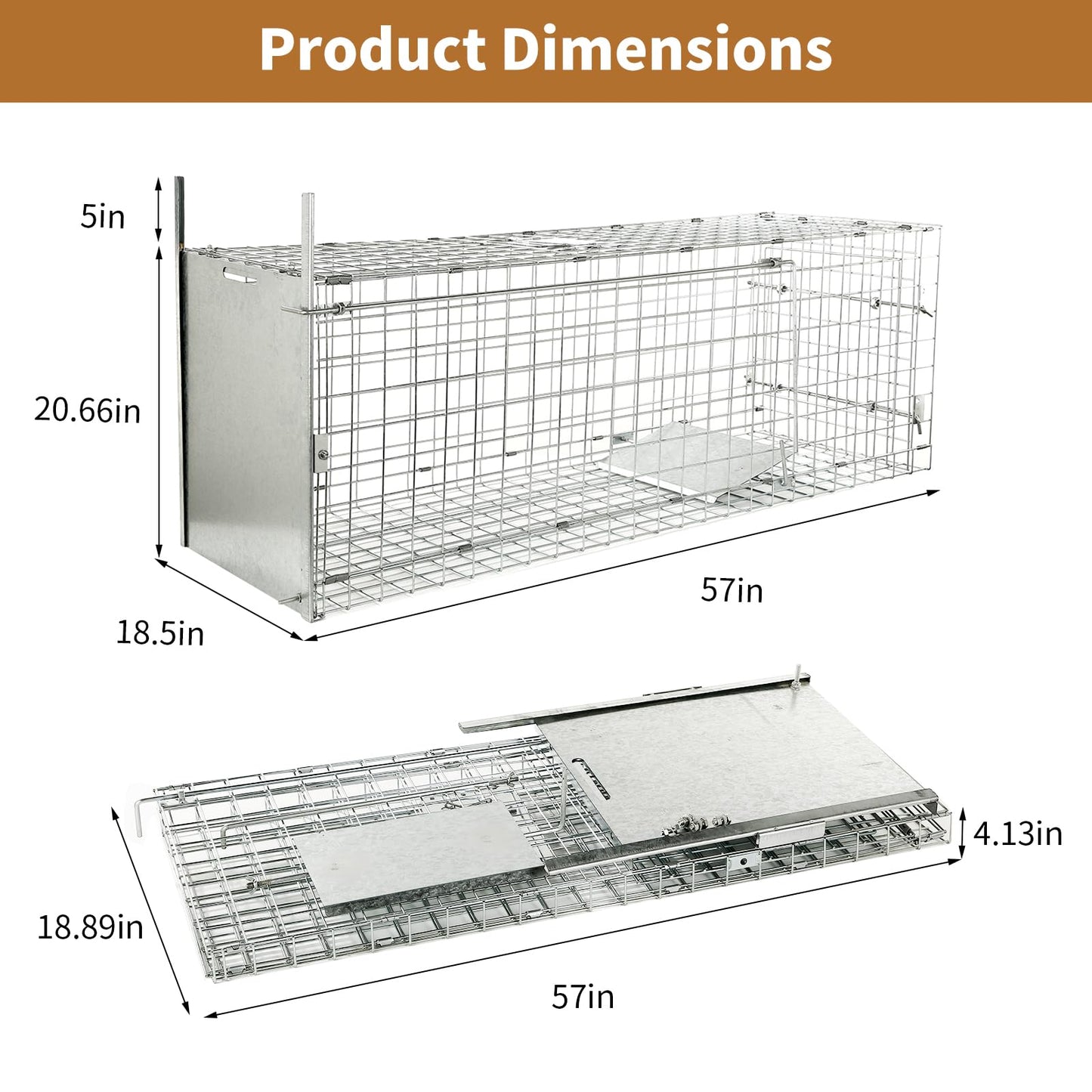 57” Collapsible Large Live Animal Trap, Easy to Set and Release Live Animal Traps for Dogs, Foxes, Coyotes, Bobcats and Other similarly Sized Animals up to 55 lbs