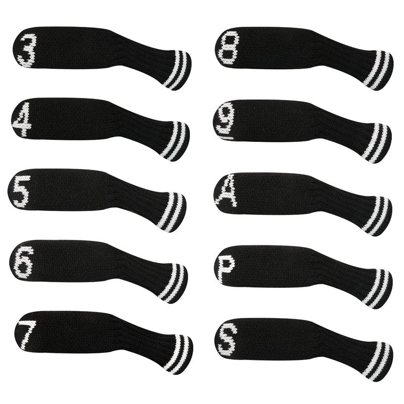 LeFeng 10pcs Knitted Golf Iron Head Covers 3-9/A/P/S Set - Lightweight and Durable Material - Multiple Patterns Golf Club Head Covers - Fit Well for Callaway Ping Taylormade Cobra Etc.(Black)