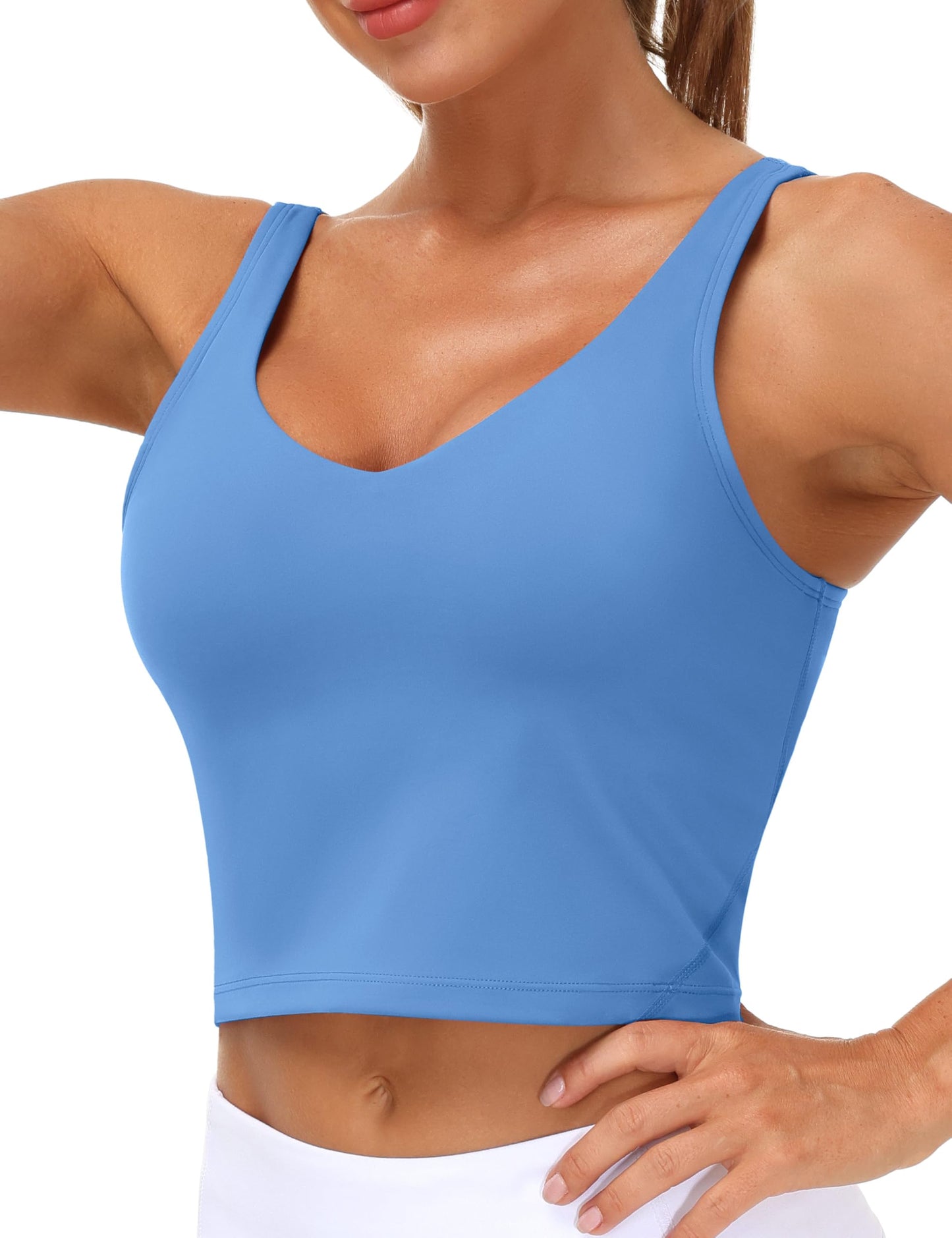Women’s Longline Sports Bra Wirefree Padded Medium Support Yoga Bras Gym Running Workout Tank Tops(Sea Blue, Medium)