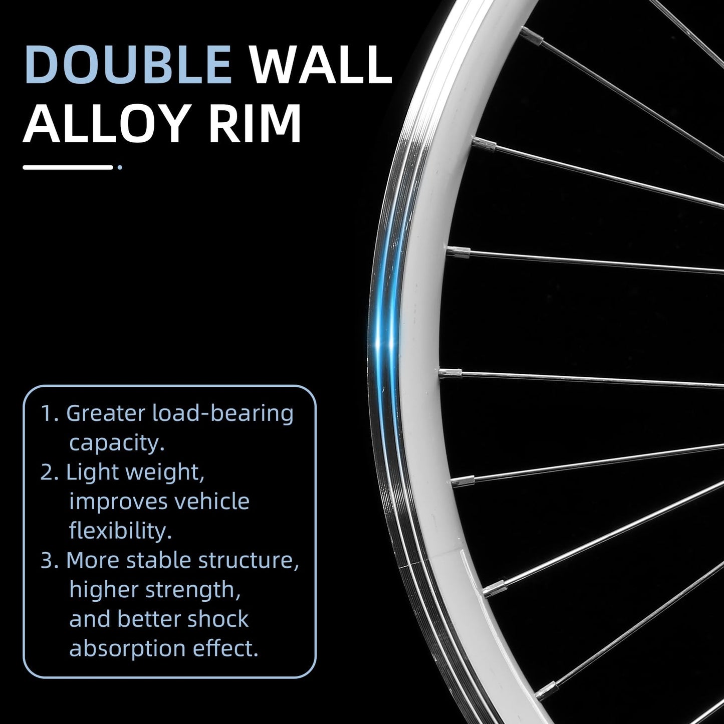 AkiiGer Adults 3 Wheels Bicycle Wheels Tricycle Right Wheel 20" Double Wall Alloy Rim 36x13G Silver Spoke Aluminum Alloy White/Silver