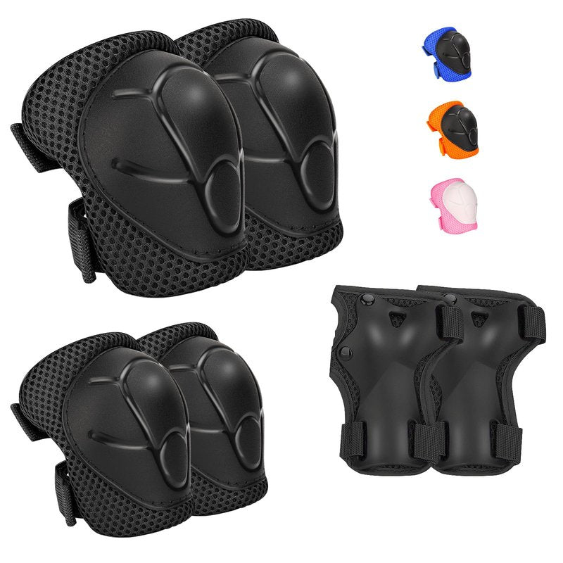 Kids Protective Gear Set - Knee Pads Elbow Pads with Wrist Guards for Ages 3-12 | 3-in-1 Safety Protective Gear for Skating, Cycling, Biking, Roller Skates, Scooters (Black, ‎M(8-12Years))