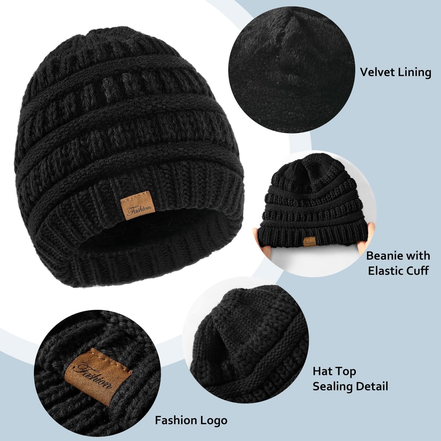 Winter Beanie Hat Scarf Gloves Set, Thick Warm Knit Winter Skull Cap Touch Screen Gloves Neck Scarf for Women Men