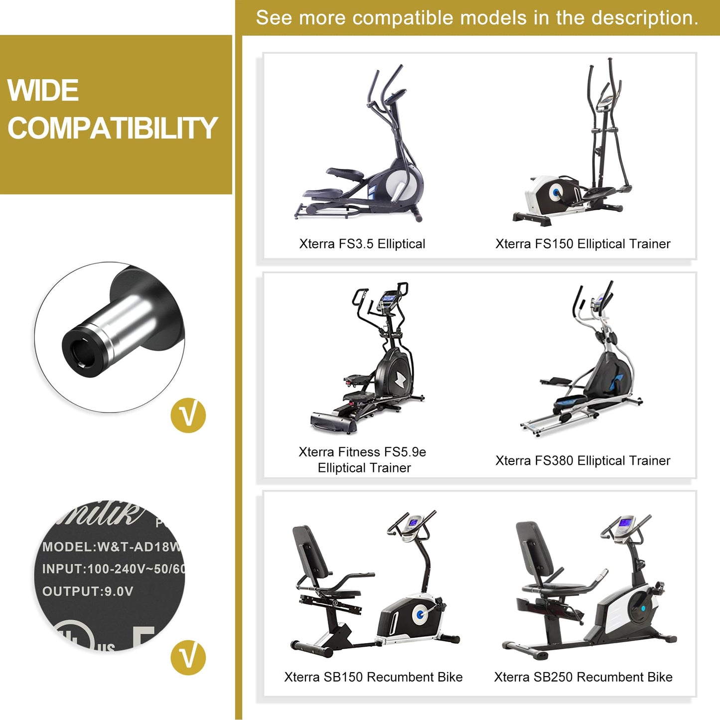Omilik UL 9V AC Adapter for Xterra Fitness Elliptical Exercise Machine/Recumbent Bike/Upright Bike Series FS5.2e SB4.5r SB440r SB540r FS220e FS320e FS420e Recumbent Exercise Bicycle Power Supply Cord