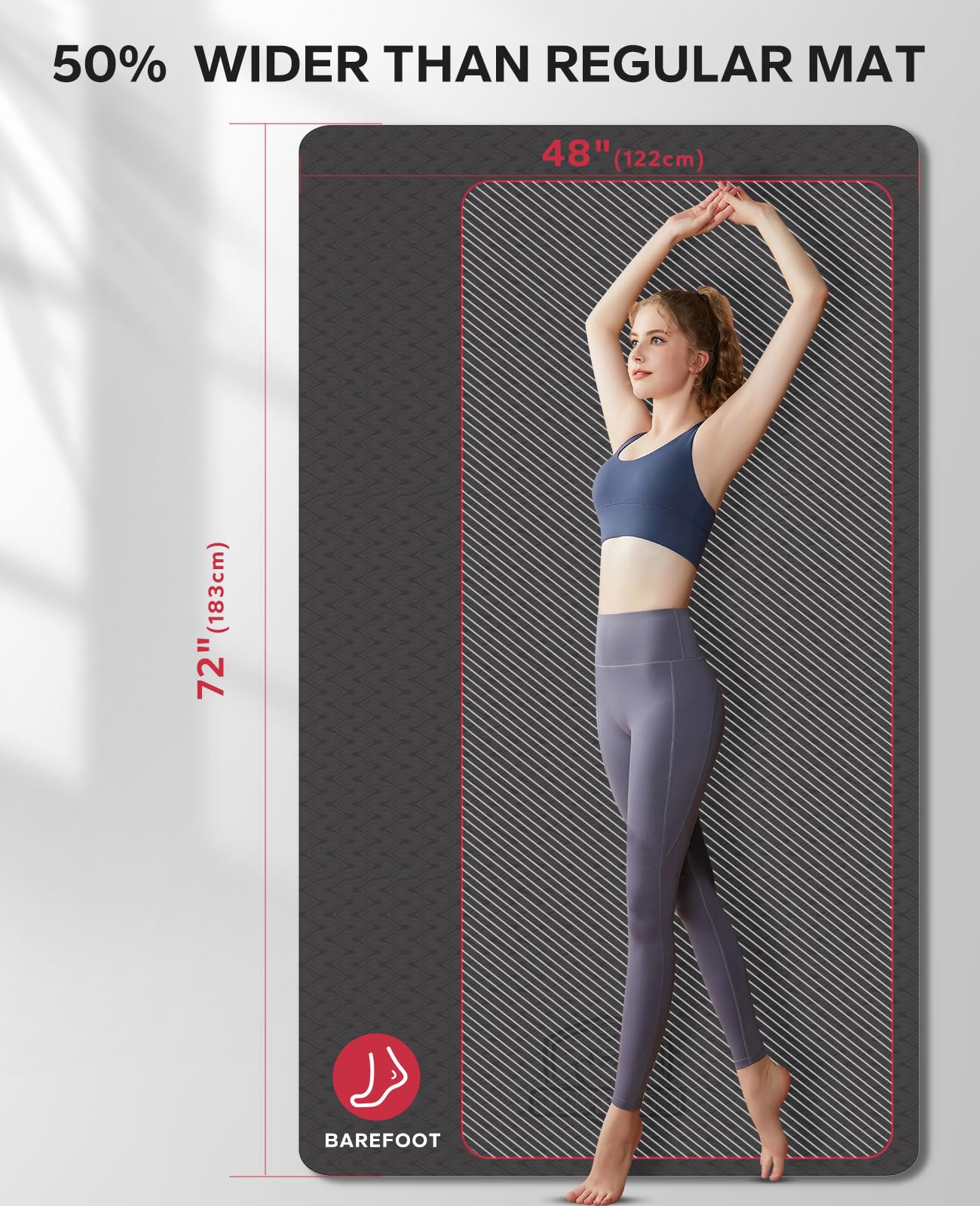 HAPBEAR Extra Large Yoga Mat 72"x48"x6mm (1/4 inch), Non-Slip, Durable,Thick Wide Exercise Mat for Home Workouts, Yoga, Pilates, Stretching Floor & Fitness Workouts