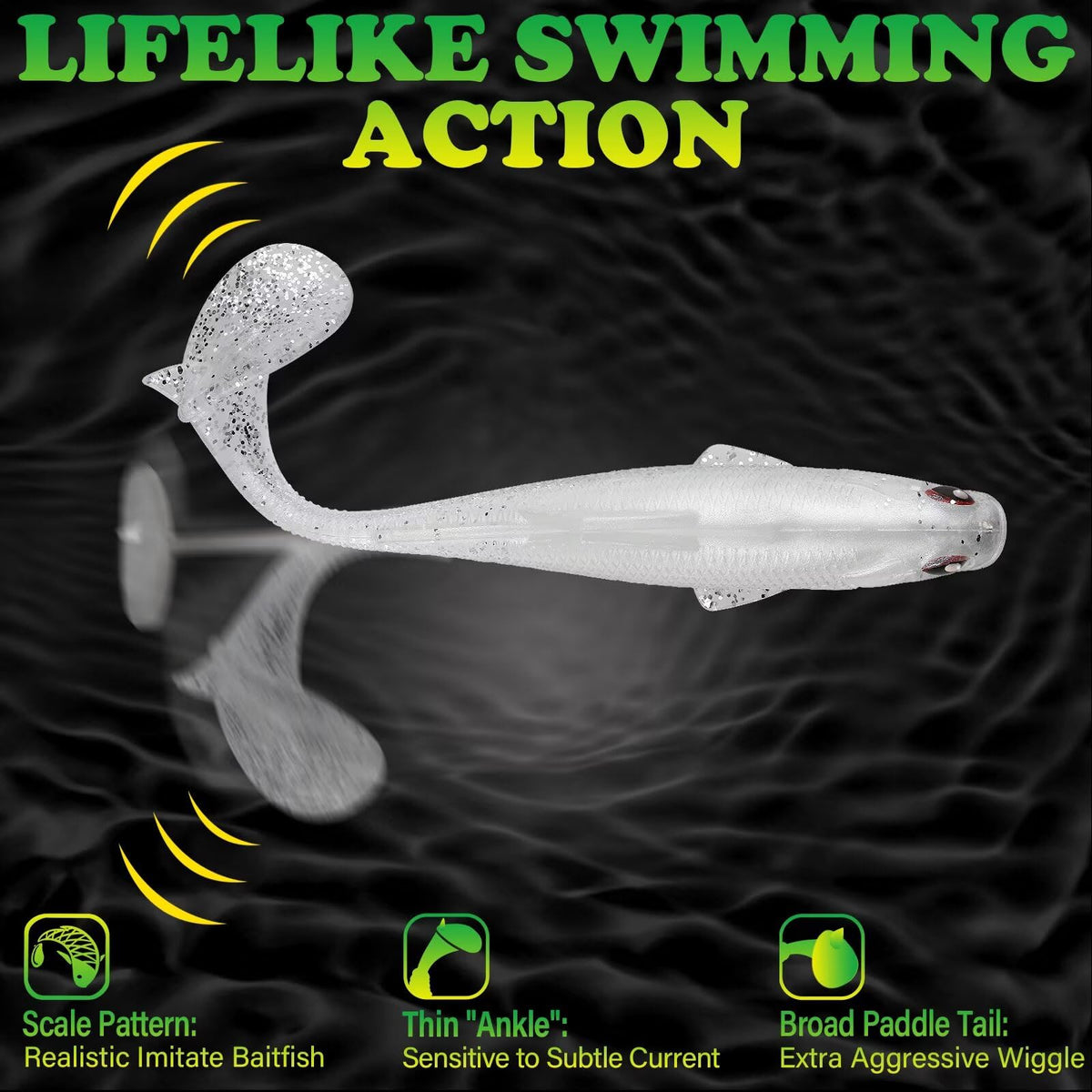 LUCKYFISHING Paddle Tail Swimbaits Soft Plastic Swimbaits Soft Baits for Bass Fishing Trout Crappie Walleye Freshwater Saltwater Soft Plastic Baits White-3.5 inch-10pcs