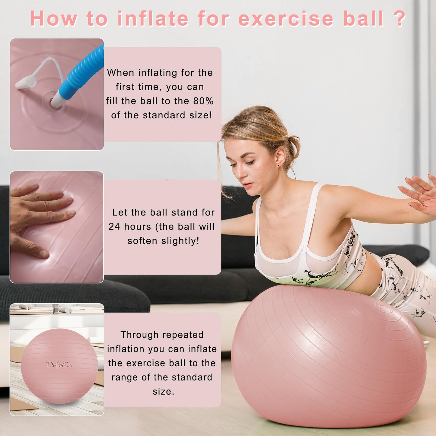 DrfzCa Exercise Ball, Pilates Ball for Pregnancy, Swiss Balance Ball with Pump,Multiple Sizes Stability Ball Chair for Office, Home Gym, Fitness, Workout and Physical Therapy