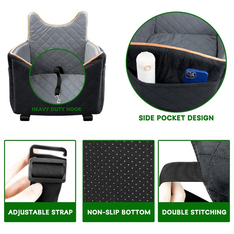 Urgown Universal Golf Cart Dog Seat for Small/Medium Dogs and Cats, Fully Detachable and Washable Pet Seat with Safety Leash Inside, Easy to Install/Flippable Seat Bottom Required(Black/Gray, Small)