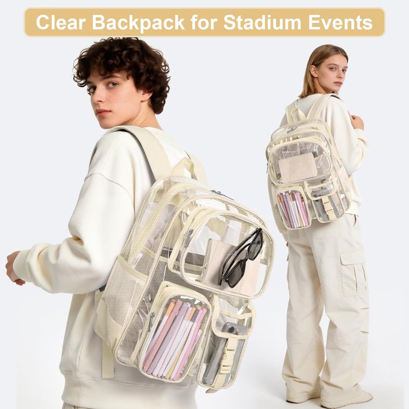 Attmu Clear Backpack for Stadium Events, Heavy Duty PVC Transparent Bookbag with Reinforced Strap, Large Capacity See Through Clear Bag for College Concerts Sport Work Security Travel