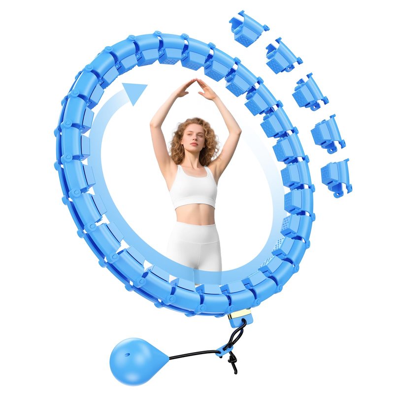 HOELLL 65 Inch Adjustable Fitness Waist Hoop – 32 Detachable Links, Quiet Non-Drop Fitness Tool for Adults Weight Loss, Plus Size Exercise Hoop for Women & Beginners (Blue)