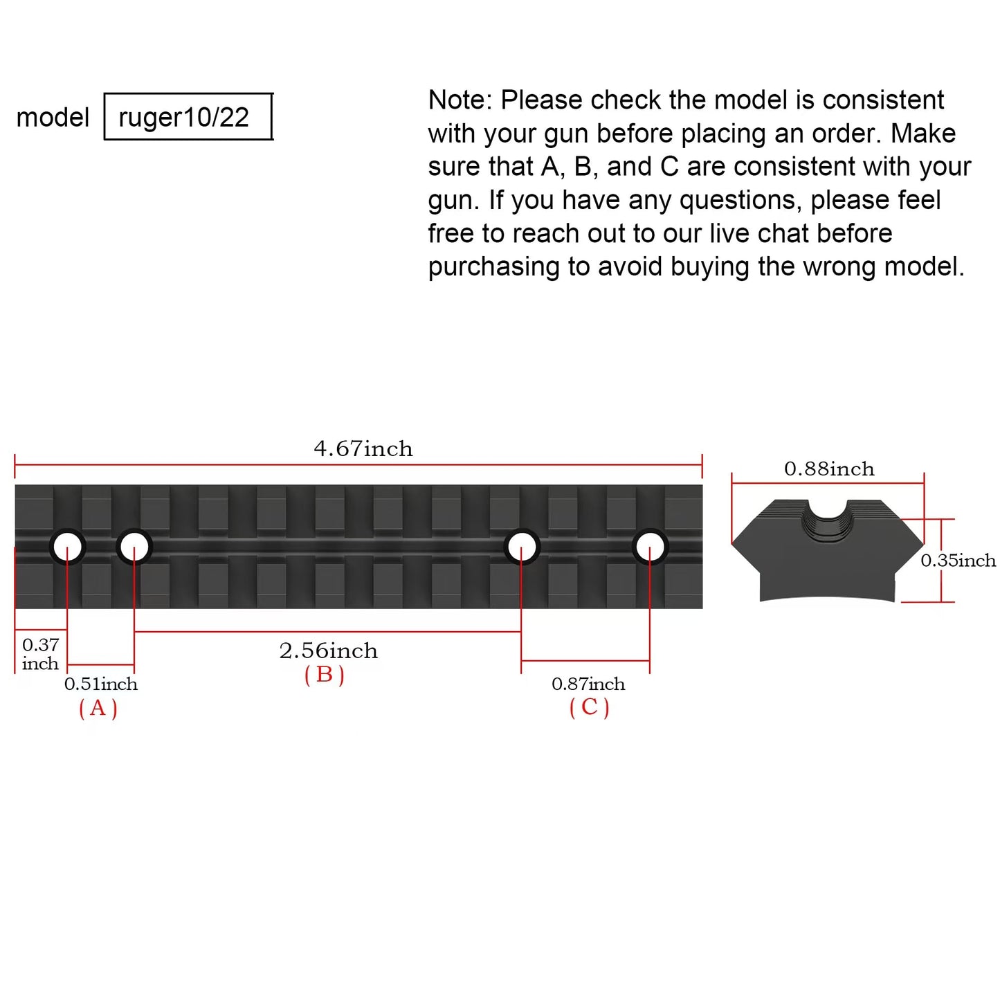 TPO Ruger 10/22 Picatinny Rail Mount for Red Dot, Scopes, Optics