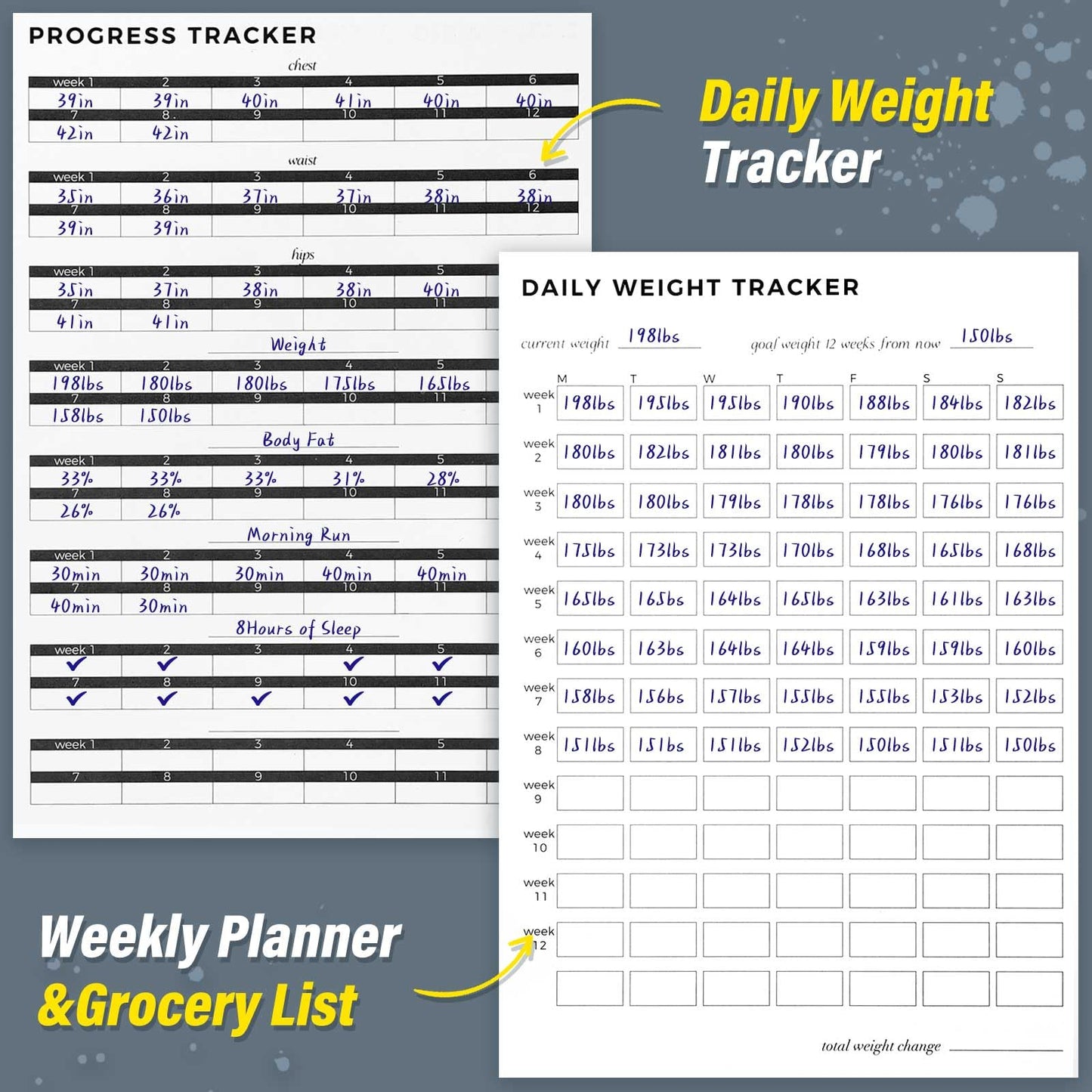 Fitness Journal for Women and Men, 8.8" x 6.6", Workout Log Sprial Book Planner for Tracking Progress and Achieving Your Wellness Goals, Hazeblue