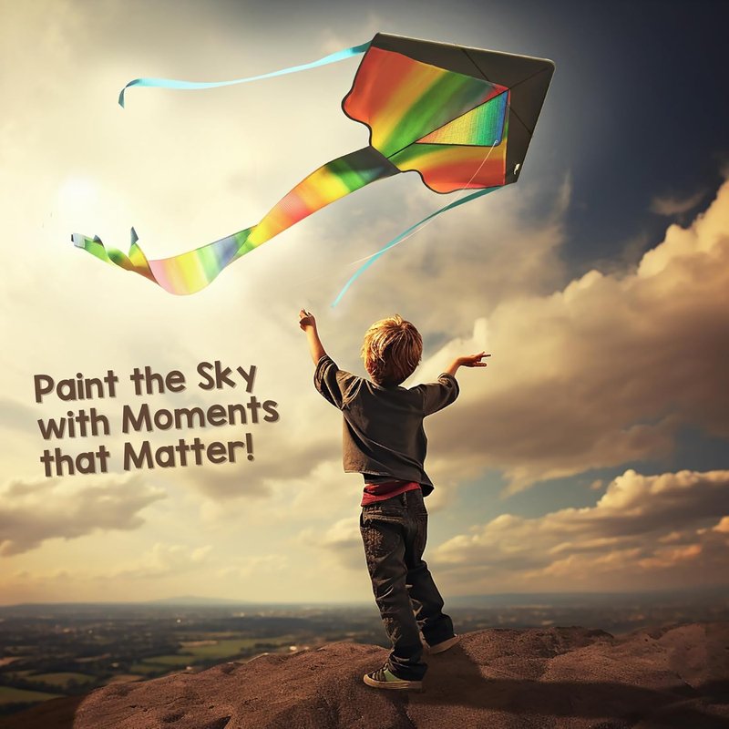 Large Rainbow Kite for Kids & Adults - Easy to Fly 42-Inch Beach Kite | Includes 164ft String & eBook