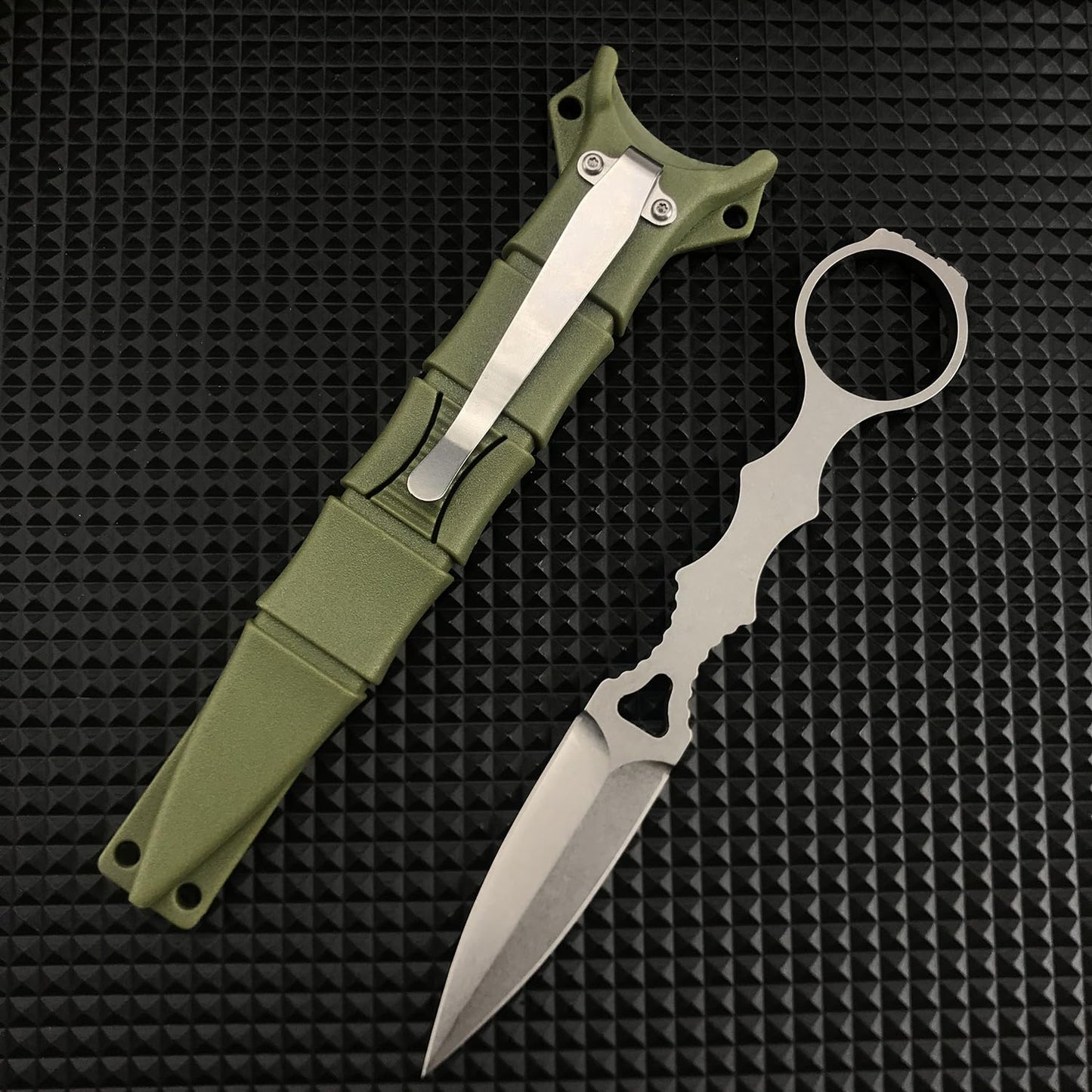 6.7" Small Tactical EDC Fixed Blade Knife,SOCP Dagger 176BK with Green Sheath,Boot Knife,440C Fixed Blade Pocket Knife with Pocket Clip,for Outdoor Survival Camping (green)